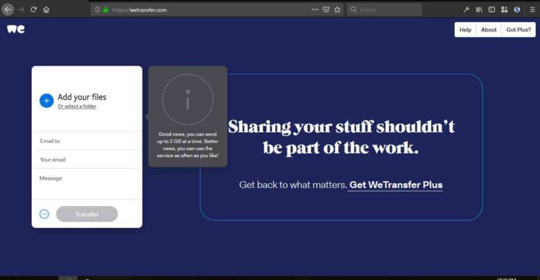 WeTransfer Homepage