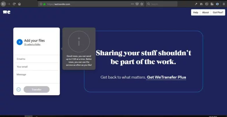 WeTransfer Homepage